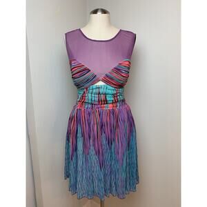 Lipsy London Sheer Top Strobe Print Purple Blue Cut Outs Dress US 6